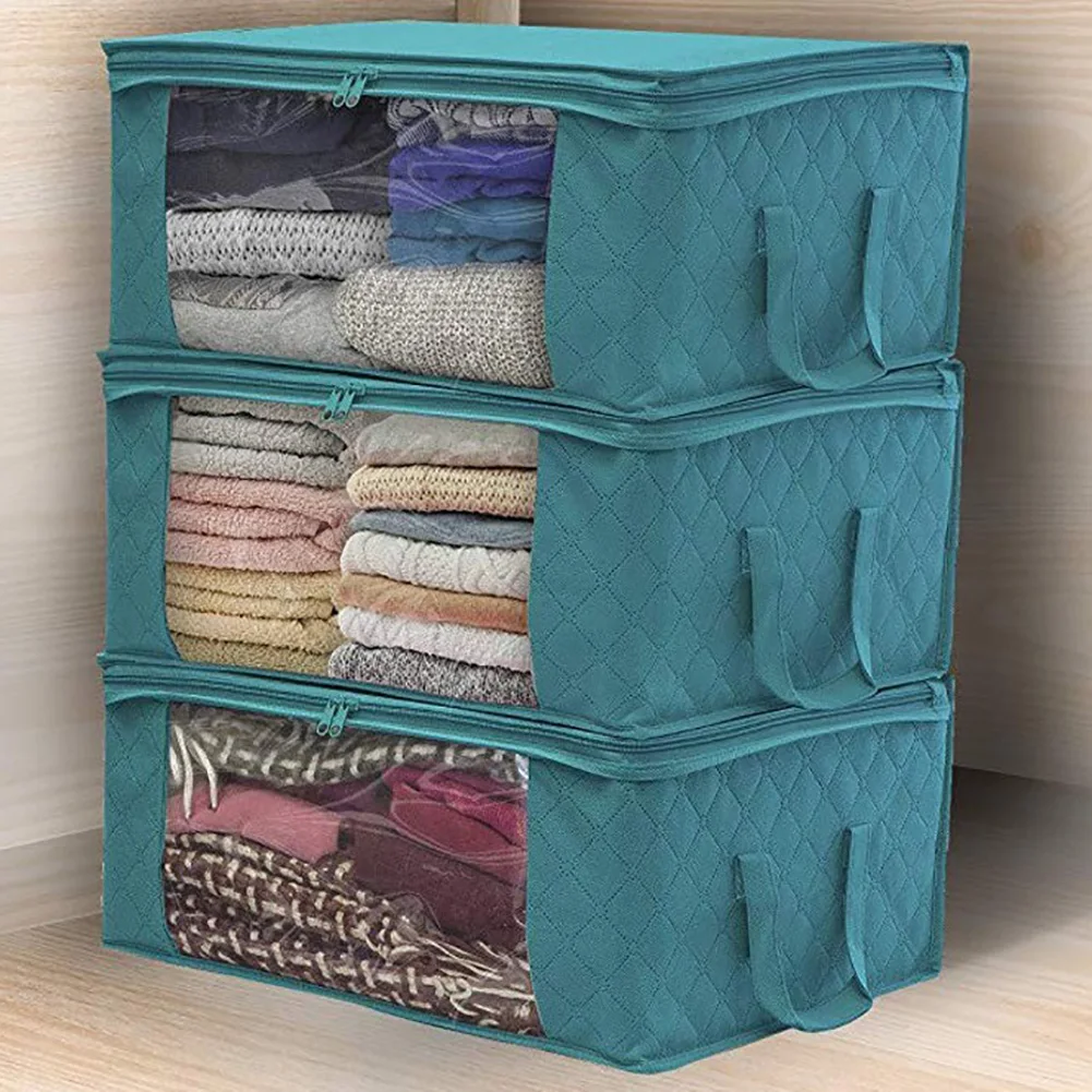 Foldable Clothes Storage Bag , Large Capacity Wardrobe Under Bed Closet Quilt Fabric Bedding Duvet Organizer Box