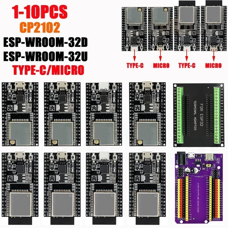 1-10PCS ESP32-DevKitC core board TYPE-C/MICRO ESP32 Development Board ESP32-WROOM-32D/U WIFI+Bluetooth-compatible IoT NodeMCU-32