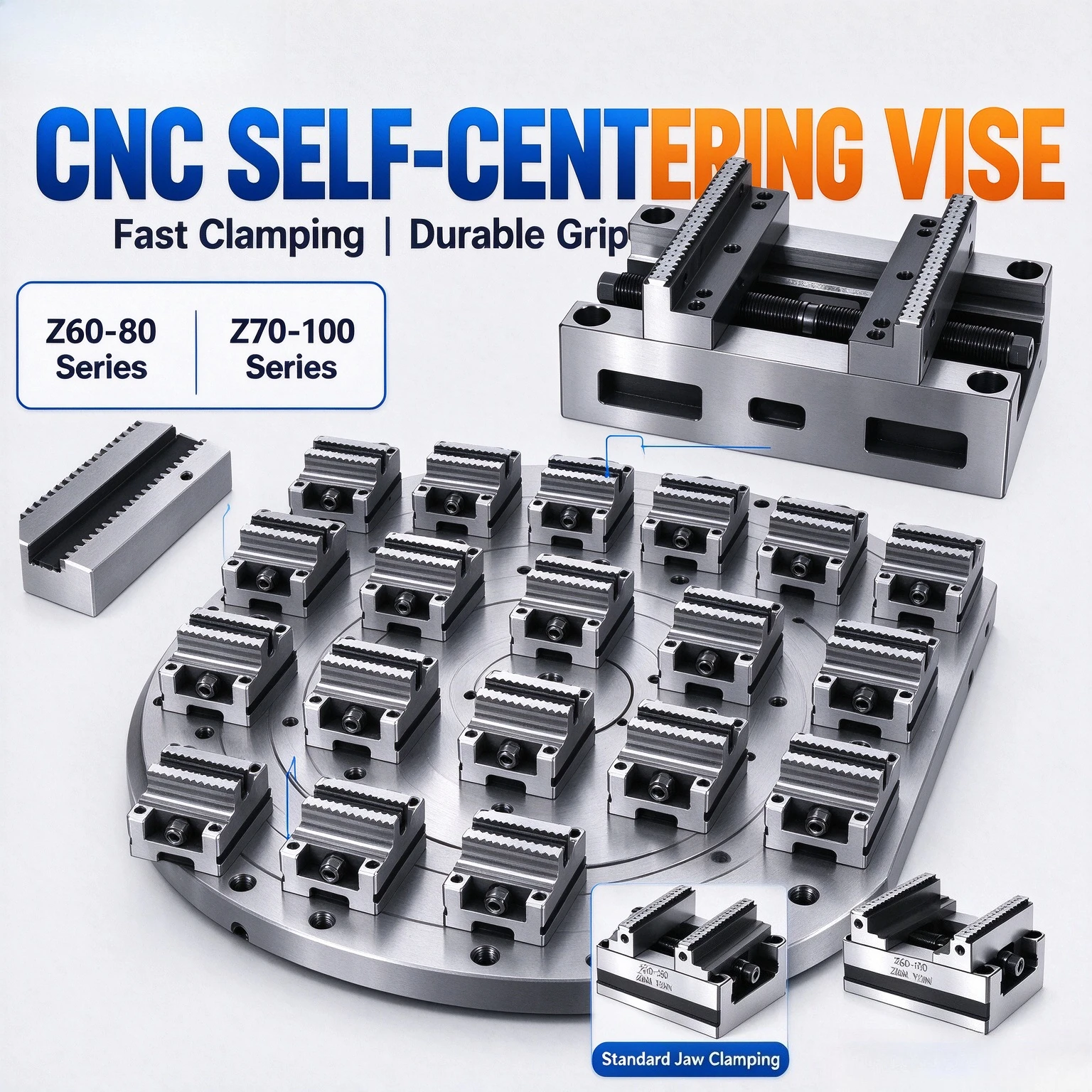 ZY60‑80 ZY70‑100 High Precision Self-Centering CNC Vise 4-Axis 5-AxisTurntableConcentric Flat-Nose Vice for CNC Machining Center