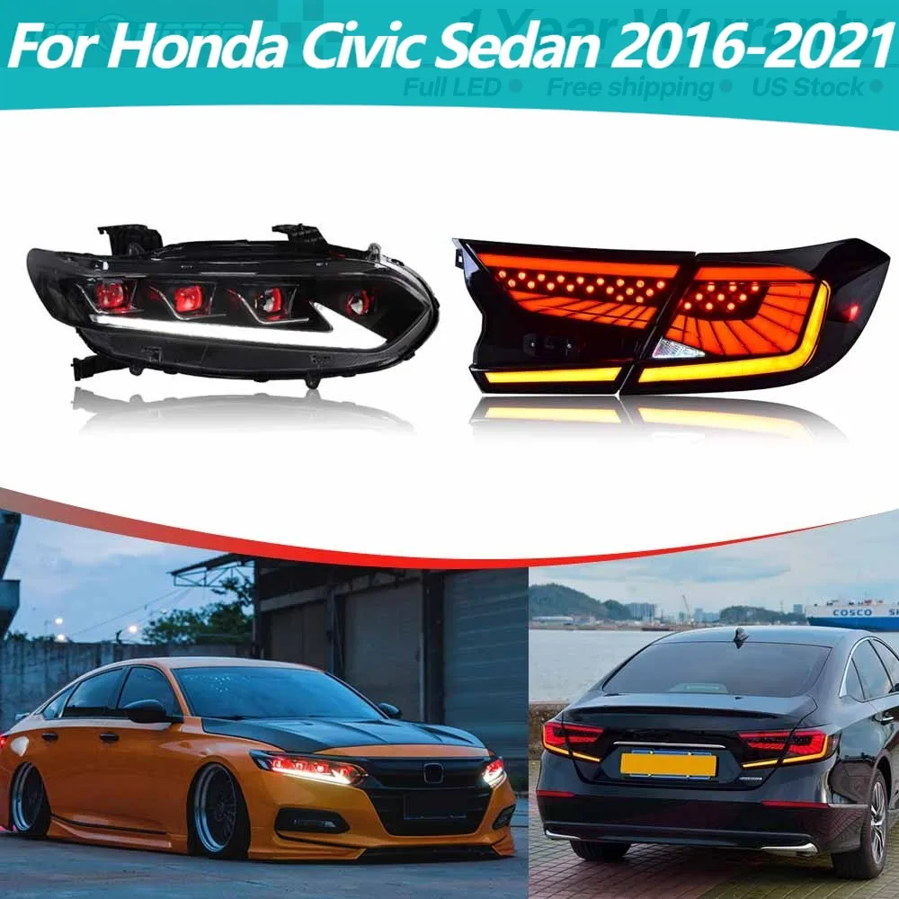

LED Projector Headlights Tail lights Assembly For Honda Civic Sedan 2016-2021 Front Lamps
