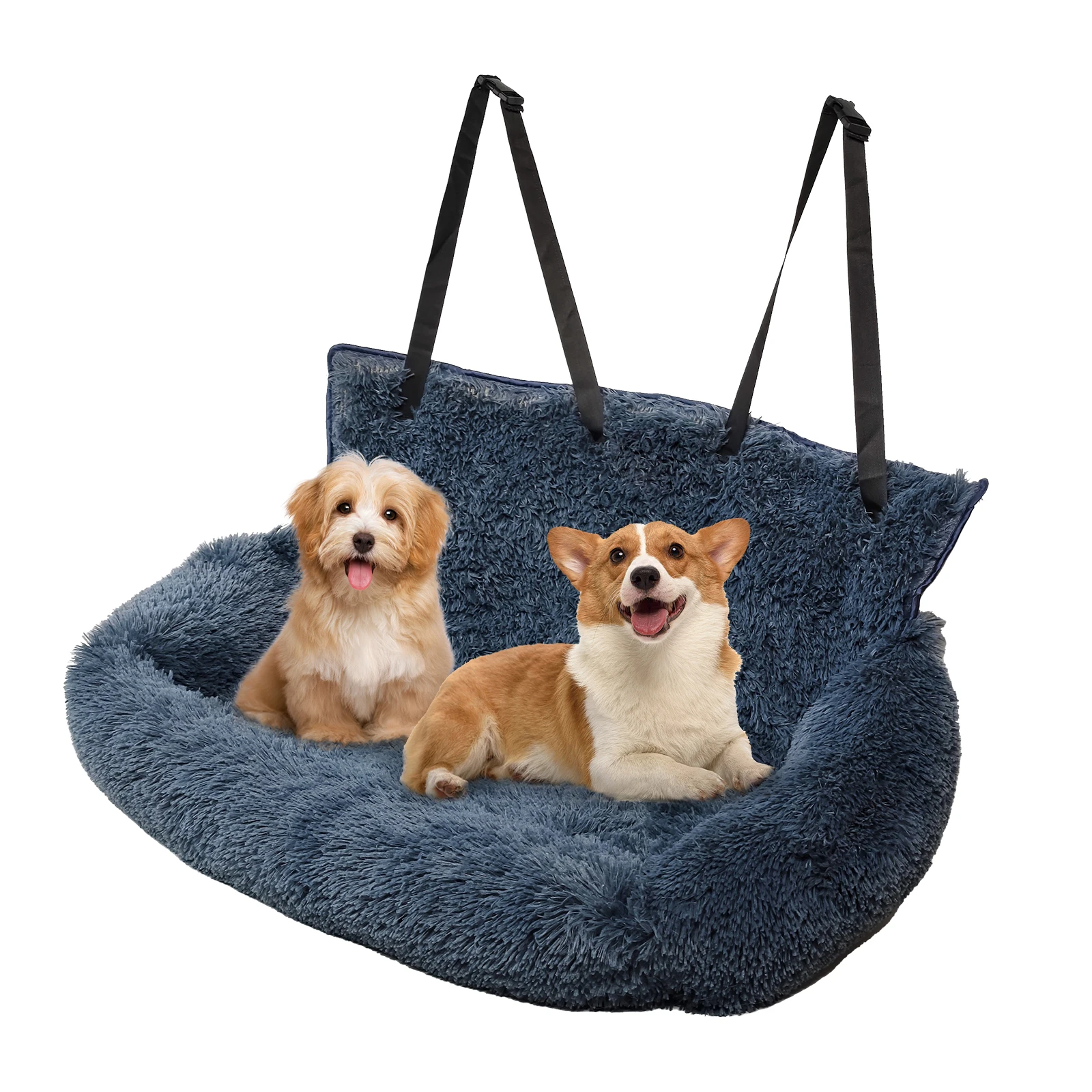 Dog Car Seat for Large Dogs, Two Dogs Car Back Seats, Travel Pet Booster Belt, Washable Long Plush Safety Car Sofa Pet Supplies