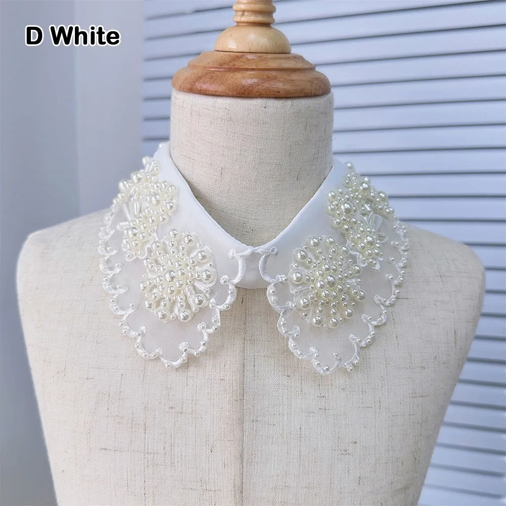 

Имитация жемчуга, декоративный воротник-накладка на шею, белый, с кисточками, женский кружевной воротник, сетчатый, съемный, аксессуар для рубашки