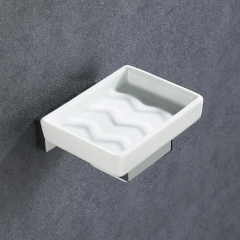 High Quality Brass Soap Holder Wall Mount Square Ceramic Soap Dish Modern Bathroom Hardwares Accessories