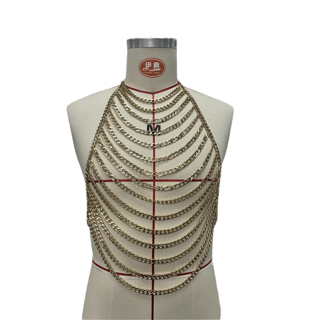 Men's Halter Neck Open-Back Lace-Up Top Summer Sexy Metal Chain Detail European & American Style Nightclub Body Chain