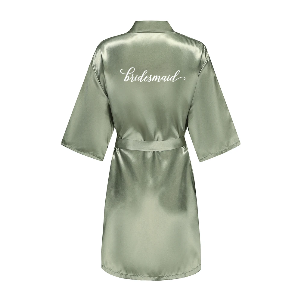 Women's Satin Robe Silk Kimono Bathrobe Pure Short Sexy Sleepwear Bridesmaid Bride Party Robes Grass Green image 5