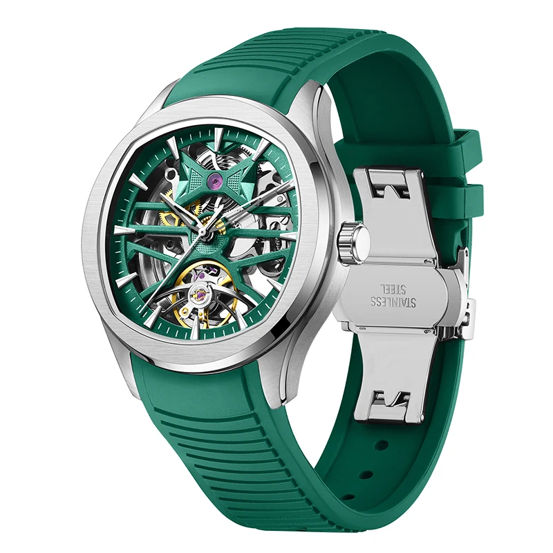 Luxury Waterproof Automatic Mechanical Watch for Men Simple Skeleton Design Silicone Strap Outdoor Watch Cheap Wholesale Gift