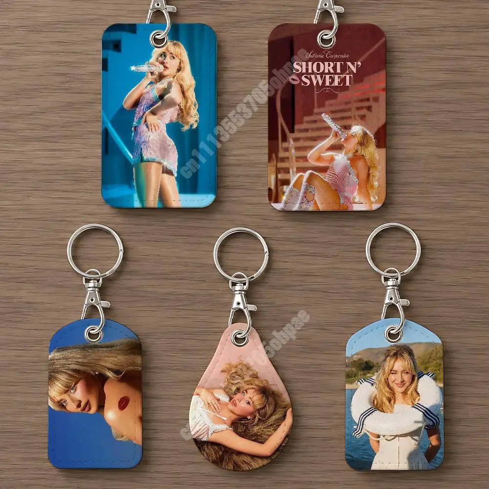 S-Sabrina C-Carpenter Short N' Sweet Leather Keychain Card Holder for Airtag & Access Cards Modern Bus Pass