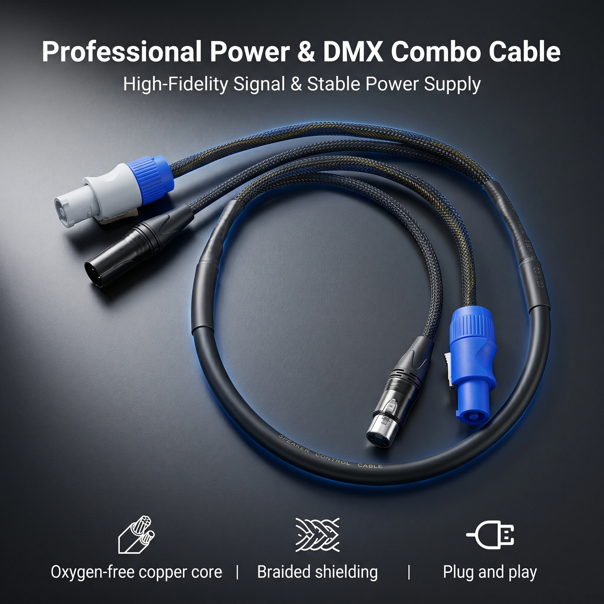 XLR3 pin DMX512 signal power combination cable, power control DMX512 lighting signal cable, suitable for stage lighting and LED