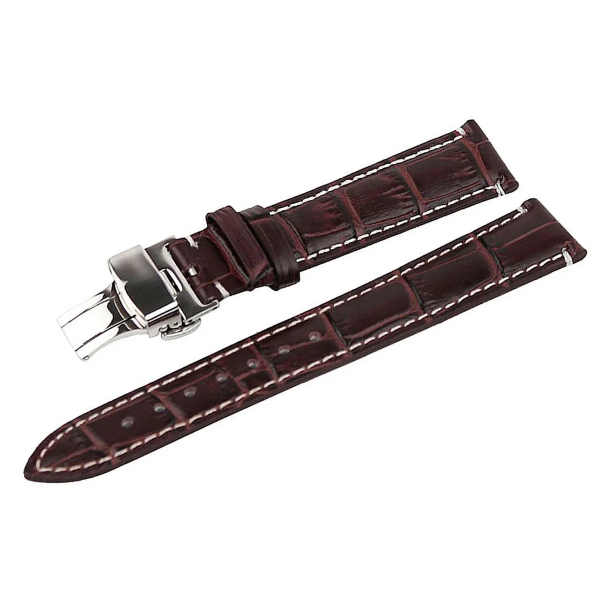 

20mm Brown Grain PU Waterproof Watch Band Strap Stainless Steel Deployment Clasp Quick Release Replacement