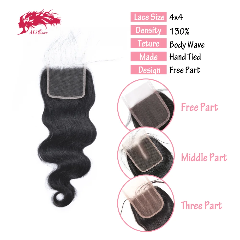Ali Queen Hair Body Wave 4x4 5x5 Lace Closure Human Hair HD Lace Frontal Original Raw Hair Natural Color Free Part Pre Plucked