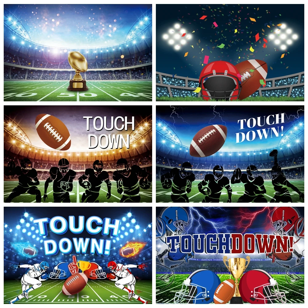 Touch Down Rugby Happy Birthday Backdrop Super Bowl Football Field Stadium Sport Theme Party Photography Background Photo Studio