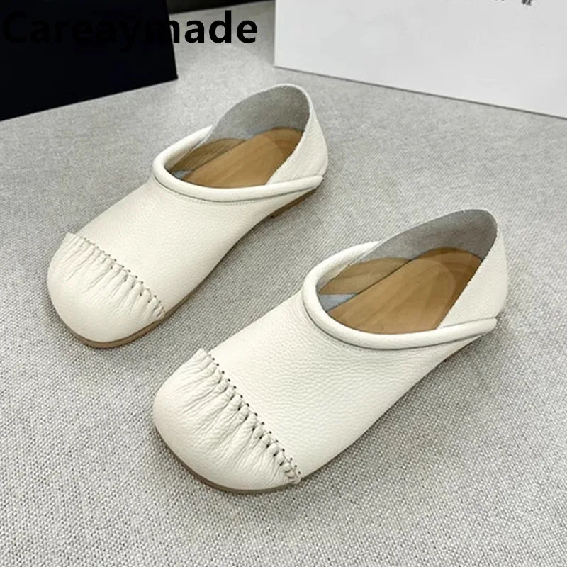 Careaymade-Genuine Leather pure handmade Oversized women's shoes, Soft Sole Doll Head Flat Bottom Lazy Zapatos Grandma Shoes