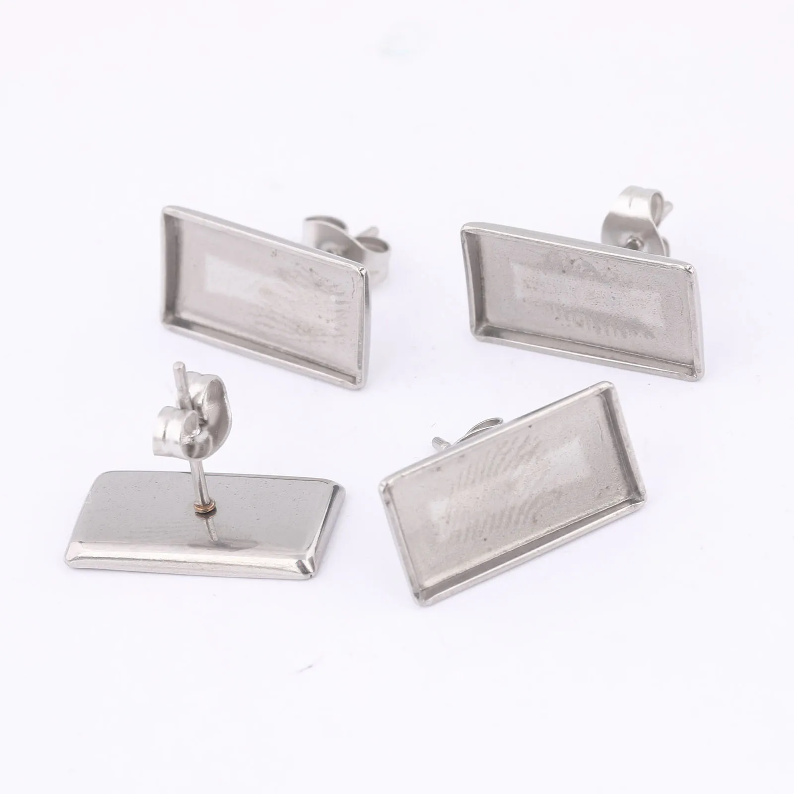 20pcs Stainless Steel 7x14.5mm Rectangle Cabochon Earring Base Blanks Studs Diy Post Earrings Bezel Findings For Jewelry Making - view 4