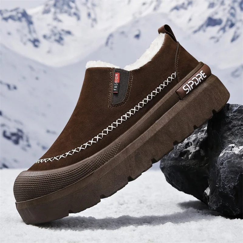 

Men's Winter Snow Boots, Fleece - Lined Thickened Warm Anti - Cold Thick - Sole Height - Increasing Anti - Slip Cotton Footwear