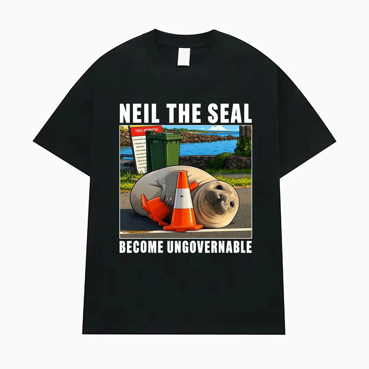 Neil The Seal Become Ungovernable Funny Meme T Shirt Men Women Vintage Classic Oversized T-shirts Summer Tops Streetwear T-shirt
