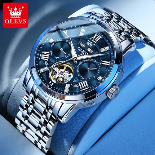 Imagen 2 del producto OLEVS-relojes para hombre Skeketon Flywheel, reloj de pulsera mecánico automático Original para hombre, calendario perpetuo luminoso resistente al agua