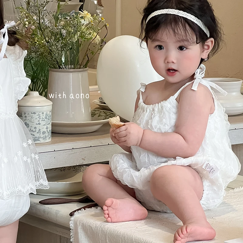 

Season Sea Baby Bodysuit Breathable Lace Up Jumpsuit Summer Plain Bodysuit for 0-2Y Onesie Pure Cotton Baby Toddlers Clothes