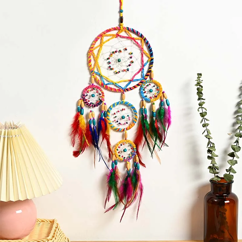 Dream Catcher with lights kawaii feather rainbow room decor for girl kids aesthetic Ornaments wall Handmade Home Decoration