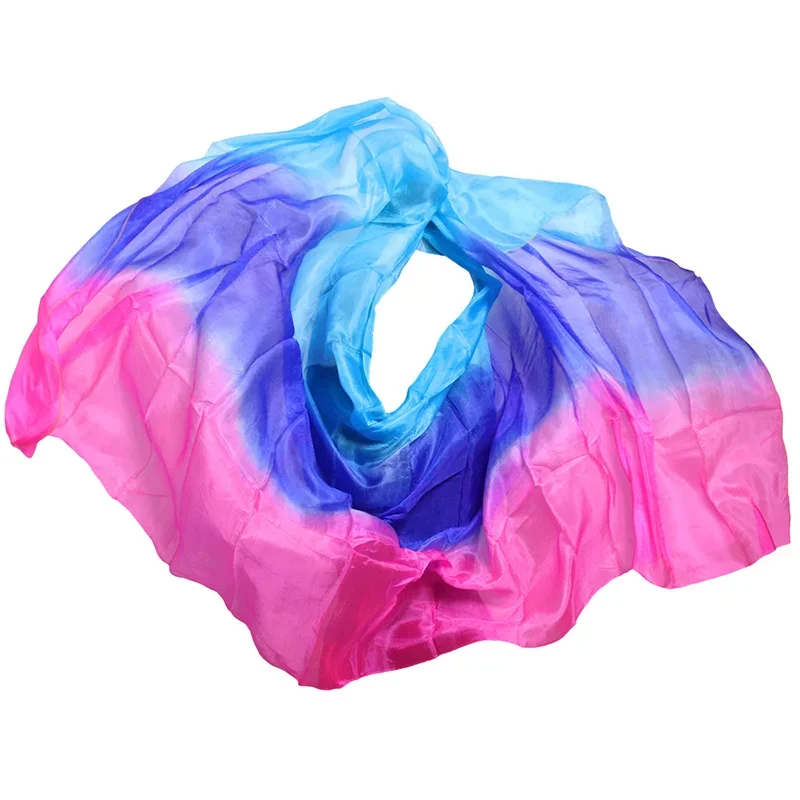 High Quality 100% Silk Dance Veils Handmade Silk Belly Dance Veil Turquoise+royal Blue+rose Colors 250/270*114 Cm Dance Props