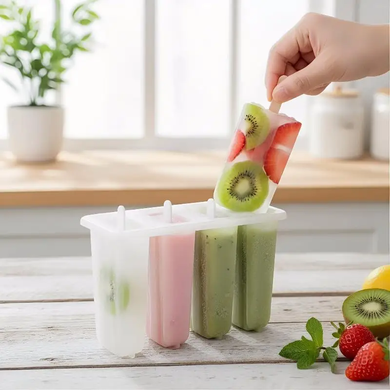 New New 4-Link Old Popsicle Mold With Lid Home Made Homemade Mung Bean Popsicle Homemade Ice Cream Ice Cream Molds