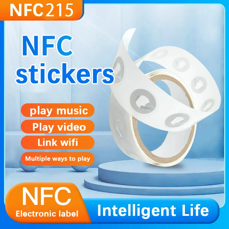 NFC Sticker with NTAG215 Blank Chip, 13.56 MHz, 504 Bytes Memory, Rewritable, Compatible with NFC-Enabled Smartphones.