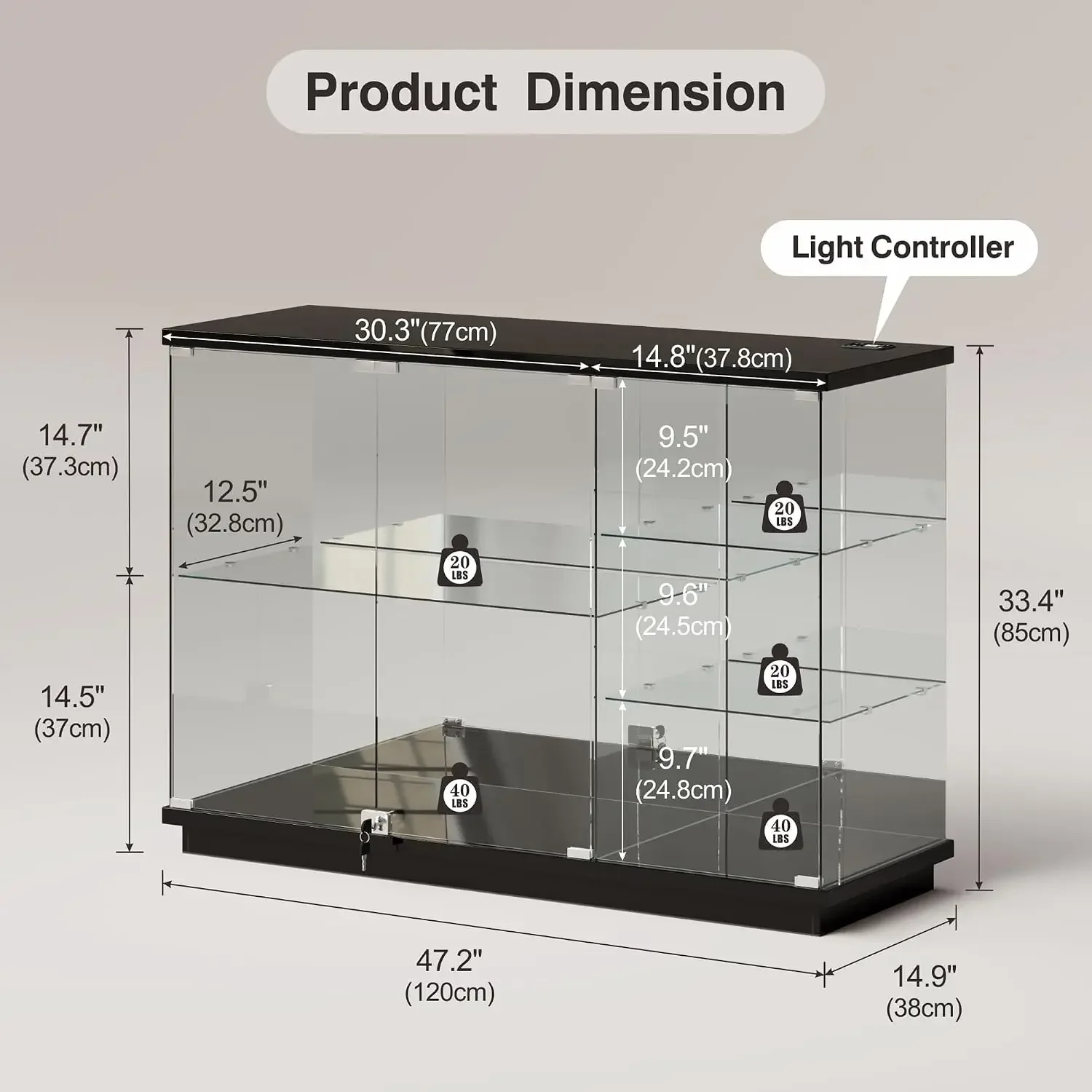 RGB Glass Display Cabinet with Lock for & Glass Shelves Collectibles, Black | High Gloss Curio Cabinet Sideboard with Human Body