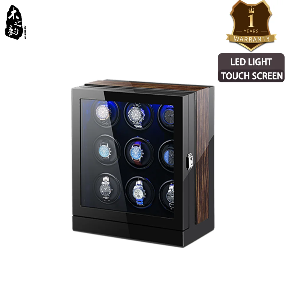 

9 Slot Watch Winder for Automatic Watches Wood Acrylic PU Finish Box with LED Light Touch Screen Watch Box