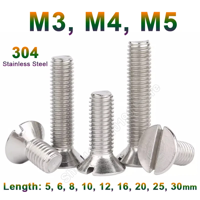 

10-100Pcs M3 M4 M5 304 A2-70 stainless steel GB68 Metric Threaded Slotted Flat Countersunk Head Machine Screw Bolt Length 5-30mm