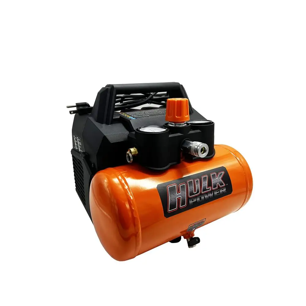 1hp Hulk Portable Silent Air Compressor 1.6 Gal. Oil Free Pump JobSite Ready 125 Max PSI Electric Power Drilling Air Brushing