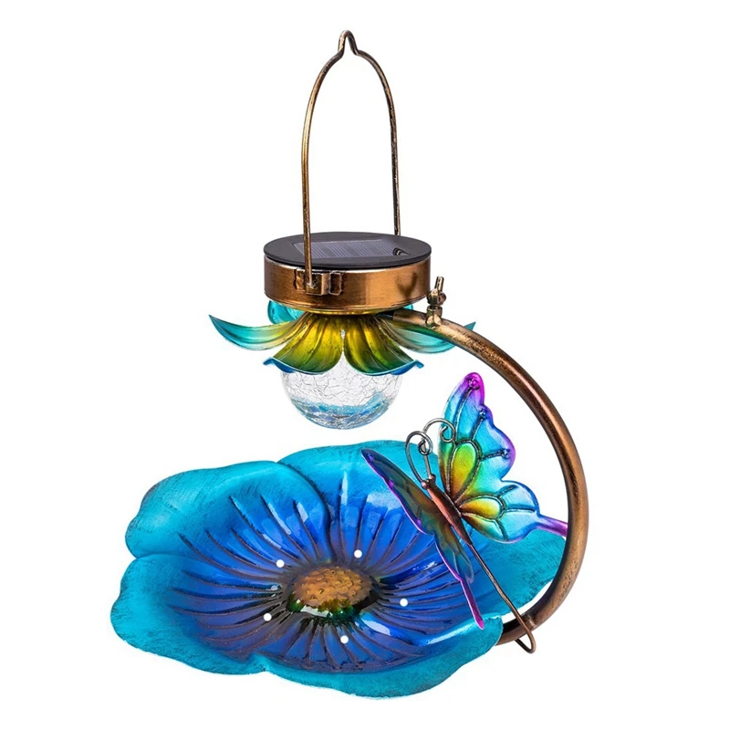 

Solar Bird Feeder For Outside Hanging Wild Birdfeeders Seed Tray Outdoor Solar Powered Garden Light Butterfly Decorative