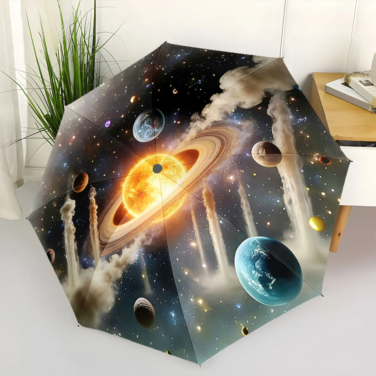 1PC Galaxy Wonders on an Umbrella Print 8 Iron Ribs Folding Umbrella Auto-Open Fashion Sunshade