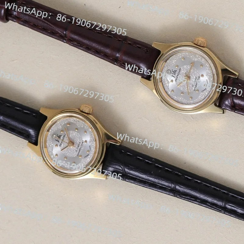 

Шанхайские 90-е позолоченные оригинальные механические женские часы с маленьким циферблатом из воловьей кожи с ручным управлением