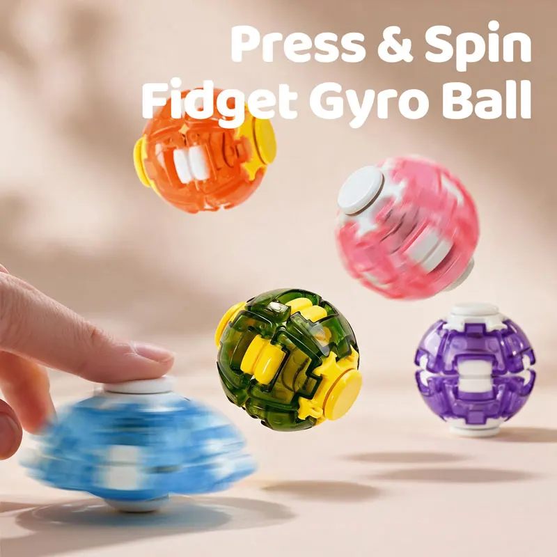 Press Spin Fidget Ball Rotating Gyro Toy Crystal Fidget Spinner Ball Stress Relief Sensory For Adult Anti‑anxiety Desktop Toys