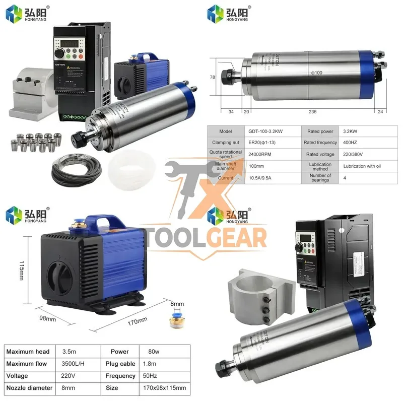 2026China*Factory* DETON 2.2 KW 220/380 v CNC Machine Spindle Suit Is Suitable for Cnc Engraving Drilling Milling Machine