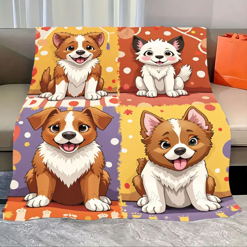 

1pc Flannel Blanket Cute Puppy Print Fleece Blanket for Cozy Home Decor