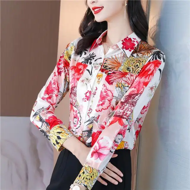 Long Sleeved Heavyweight Shirt for Women in 2024 Spring, New High-end Fashion Printed Versatile Thick Top Trend