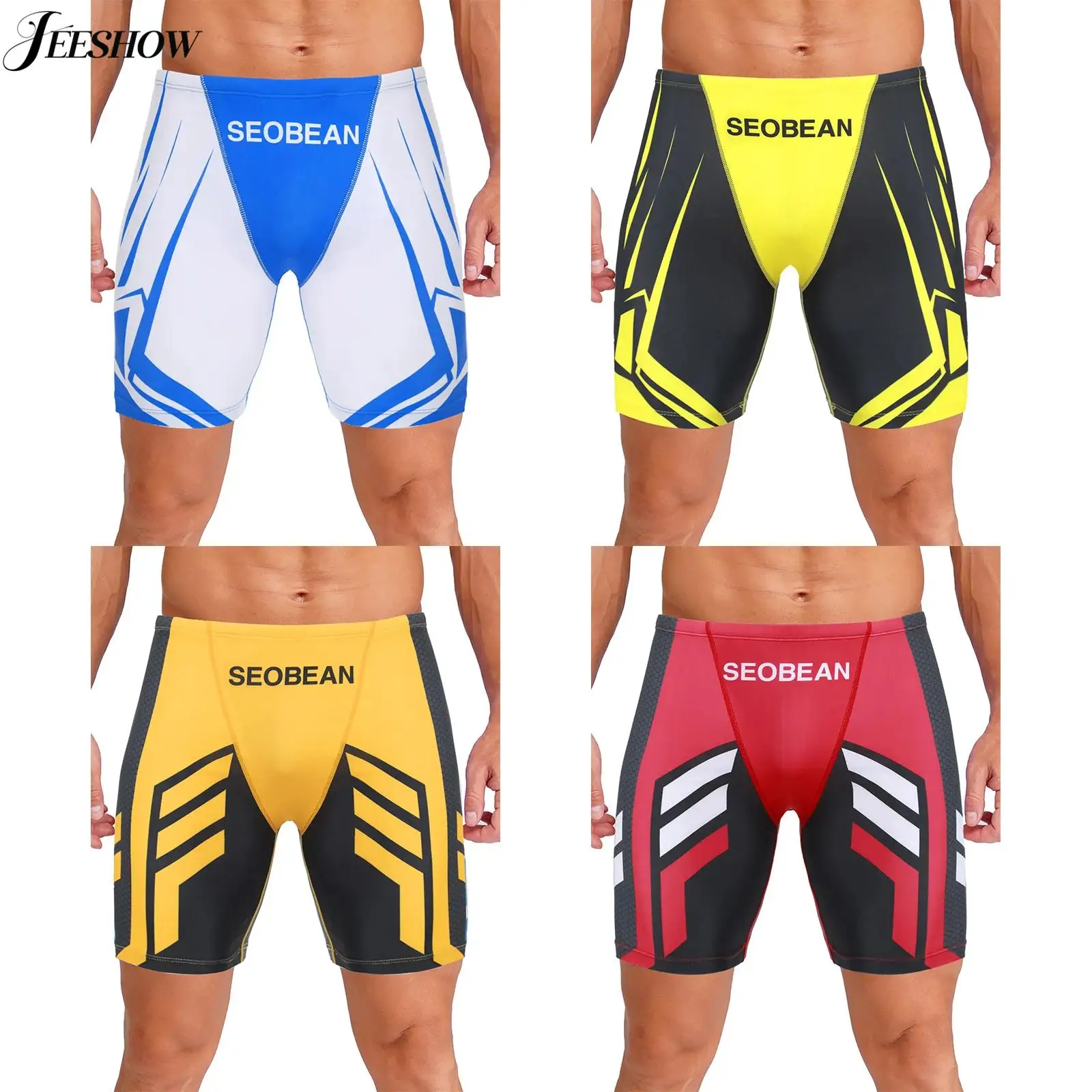 

Mens Color Block Swim Trunks Drawstring Elastic Waist Bulge Pouch Boxer Shorts Underwear Quick Dry Compression Shorts Swimwear