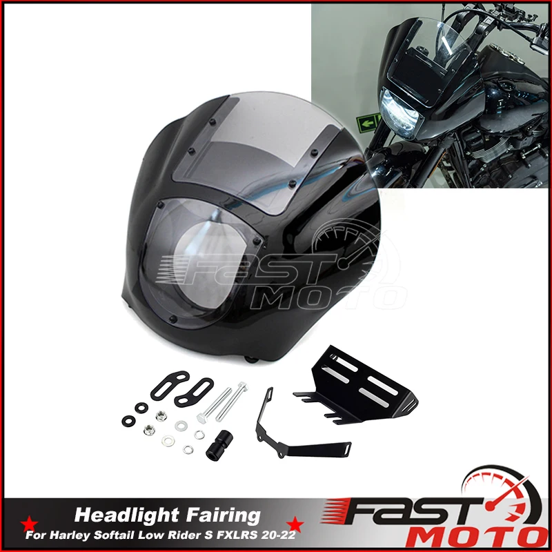 

For Harley Softail Low Rider S FXLRS 2020-2022 5.75" Headlight Quarter Fairing Cowl Cover W/ Mount Block Bracket Kit Windshield