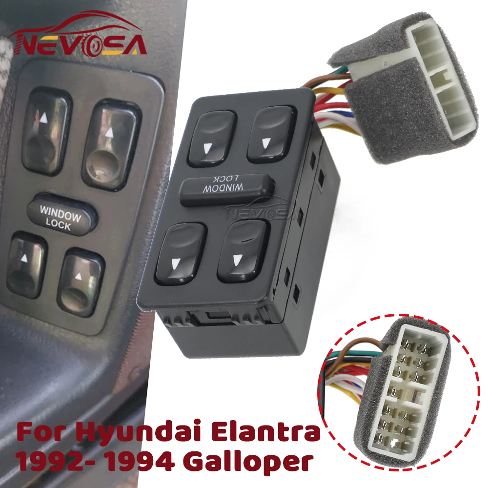 Interruptor Eléctrico para Ventanilla Delantera Izquierda, 12 Pines, para Hyundai Elantra Galloper 1992 1993 1994, 9357028001 93570-28001
