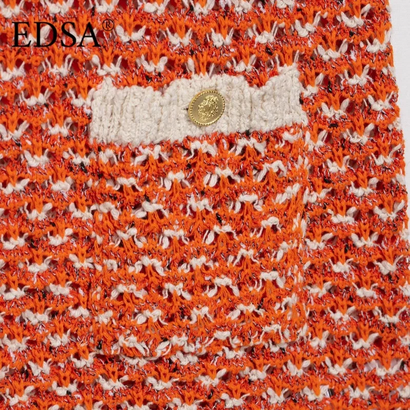 EDSA Mini abito da donna in maglia strutturata senza maniche girocollo aderente abiti corti femminili con doppie tasche