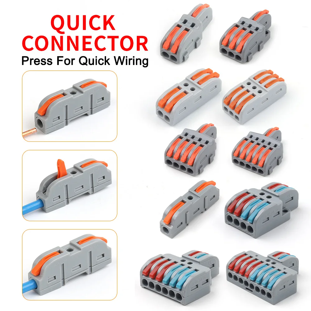 5PCS Universal Compact Lever Wire Connector Push-in Electrical Terminal Block Multiple Specs Quick Splitter For Cable Connectors