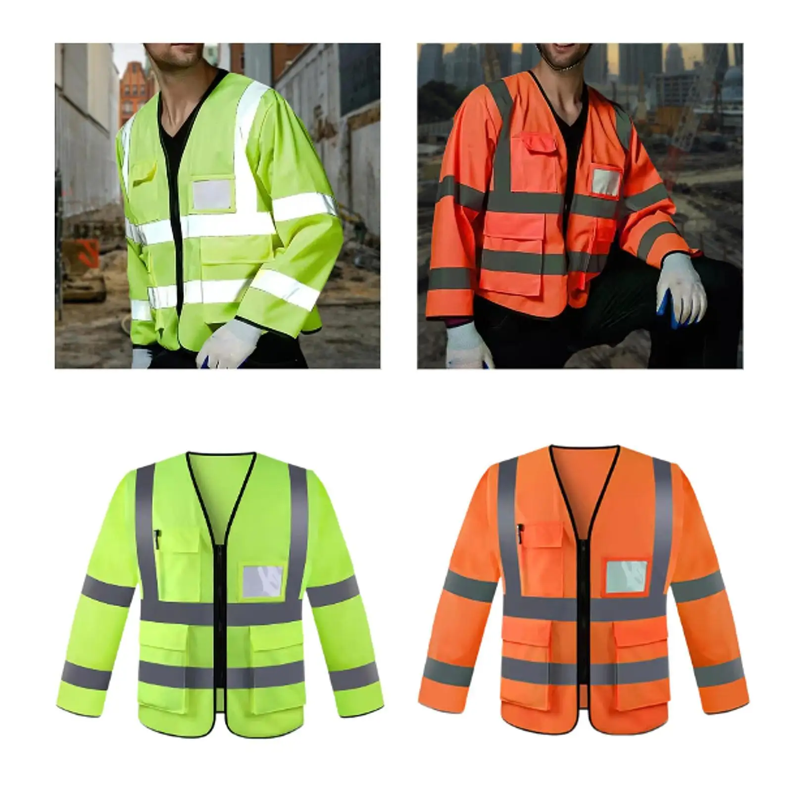 

Reflective Vest Multi Pockets Long Sleeved Construction Vest Clothing for Railway Contractors Paving Construction Volunteer