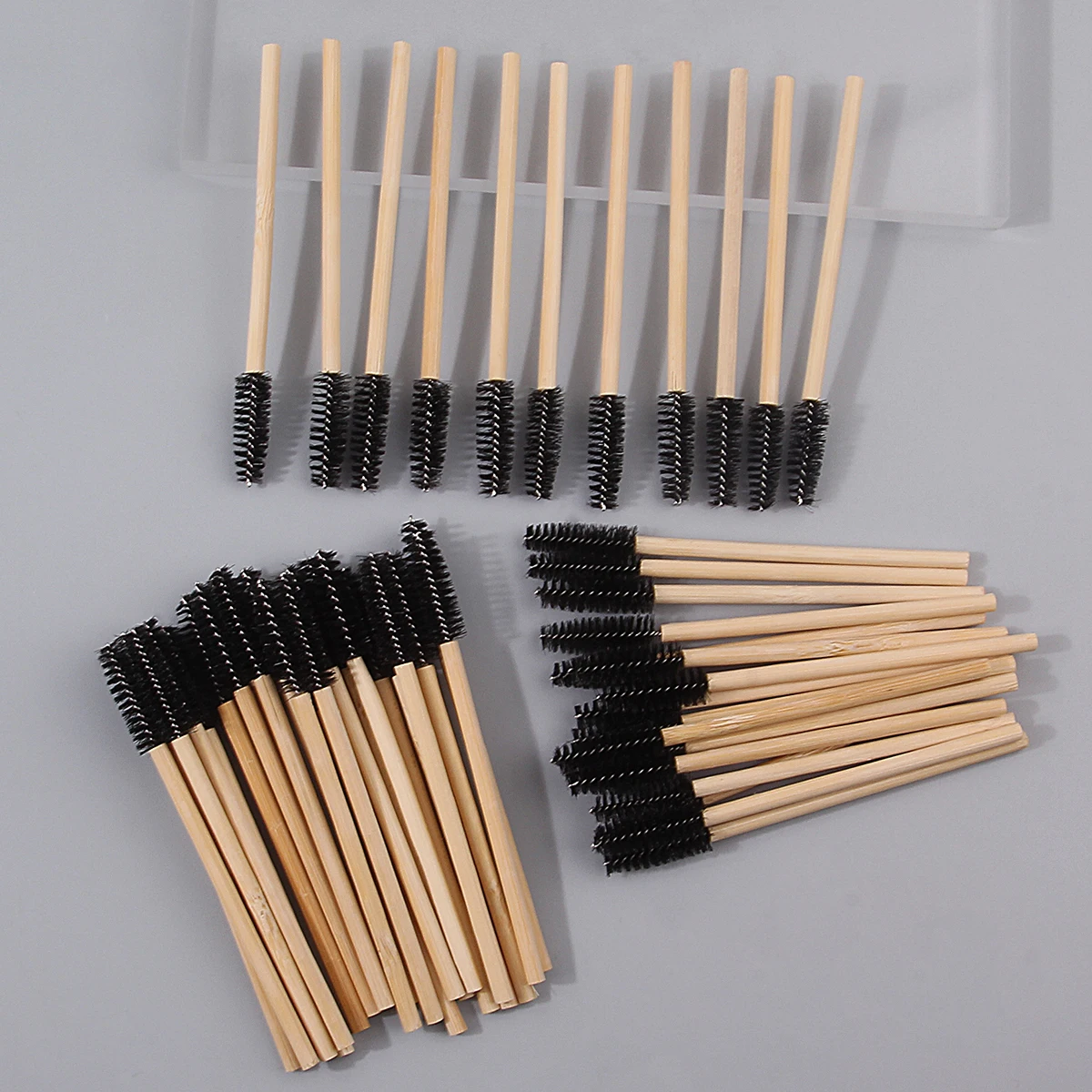 50PCS bamboo-handled spiral soft mascara brush, eyebrow brush, multi-purpose portable eye tool for beginners