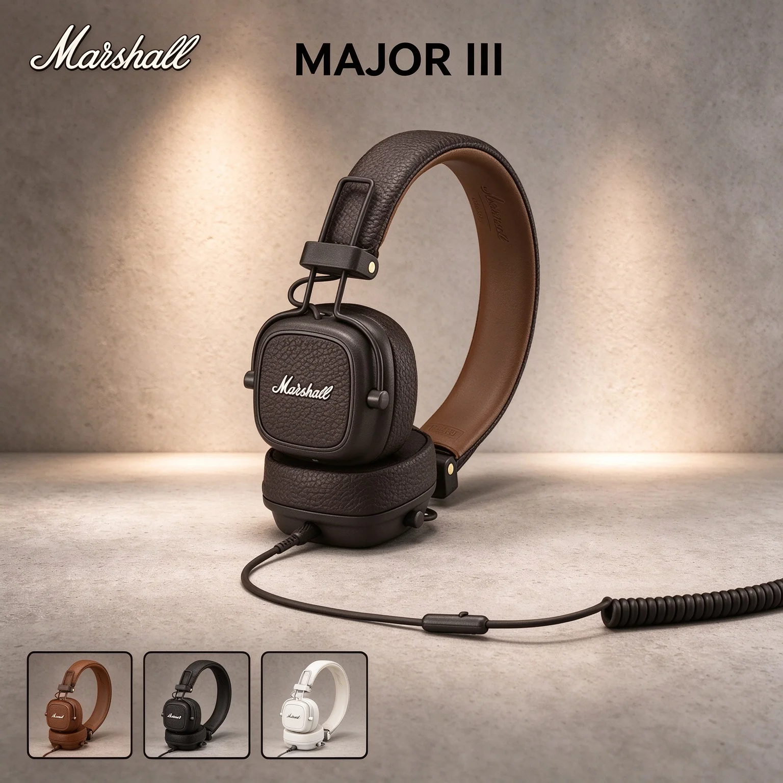 Marshall MAJOR III Vintage On-Ear Headphones, Signature Rock Sound, Multi-Directional Knob, Leather Headband & Soft Ear Cushions