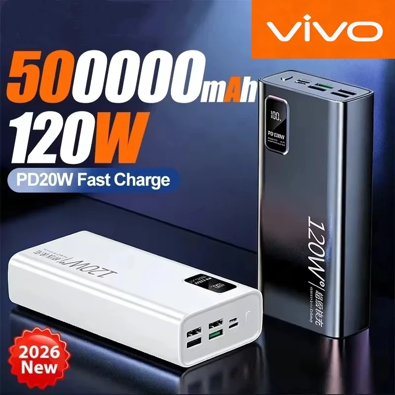 

Внешний аккумулятор VIVO 50000 мАч 120 Вт с супербыстрой зарядкой, сверхбольшой емкостью, портативный, с LED-дисплеем для iPhone и Android