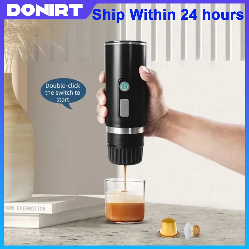 Donirt 2024 New Portable Capsule Coffee Machine Italian Wireless Electric Portable Coffee Pot Outdoor Capsule Coffee Powder