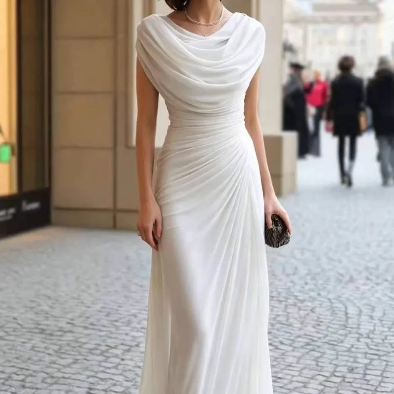 Has Cinched Waist Slimming Look High-end Long Dress  Parties Gatherings This Elegant Refined Women's Light Luxury Pleated Dress
