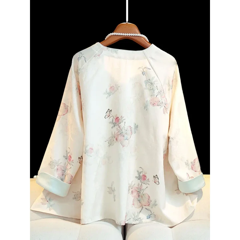 Nowa bluzka żakardowa w chińskim stylu damska letnia nowa vintage okrągły kołnierzyk codzienna koszula zapinana na guziki damska koszula