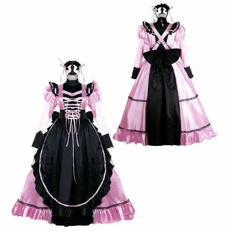 Sexy Sissy Pink Satin Dress Lockable Dress Maid Cosplay Costume Christmas Adult Customization