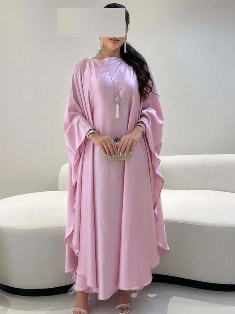 Eid Ramadan Muslim Dress for Women Bat Sleeve Solid Color Maxi Jalabiya Vestidos Largos Dubai Party Evening Dresses summer 2024